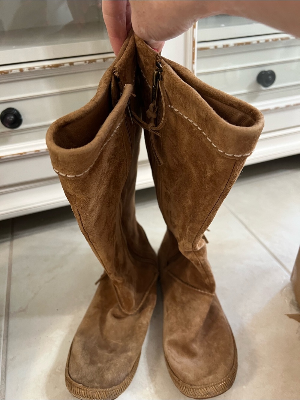 UGG Chestnut Suede Over-the-Knee Fringe Boots - Picture 3 of 8